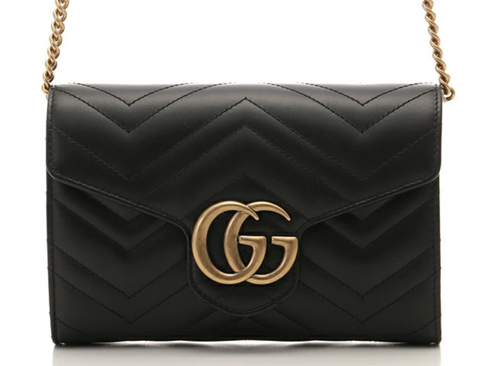Gucci Shoulder Bag Chain Wallet GG Marmont Calf Black